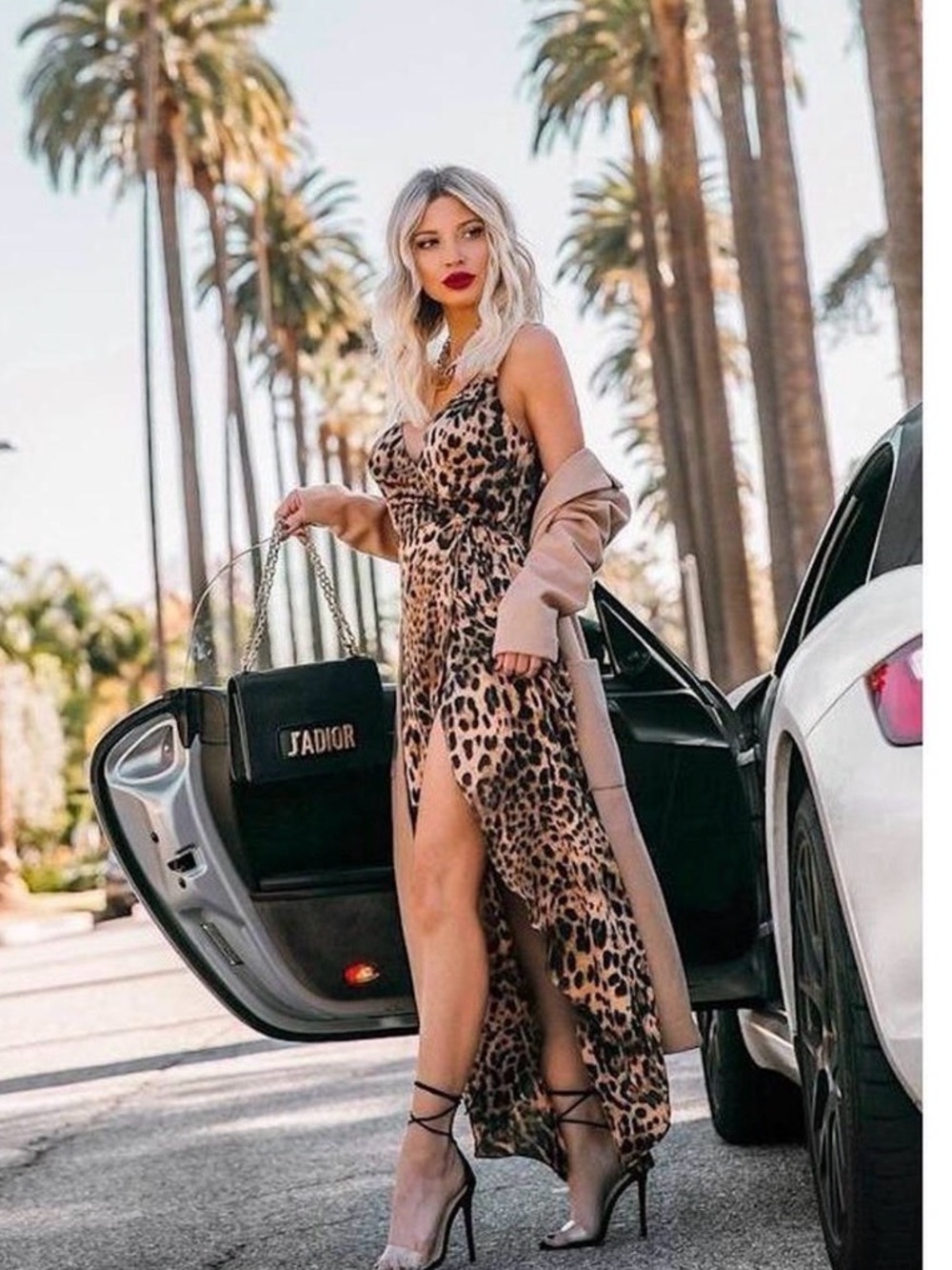 Lulus Mischievous Me Leopard Print Satin Maxi Dress L Faux Wrap Tie Back L - Picture 3 of 17